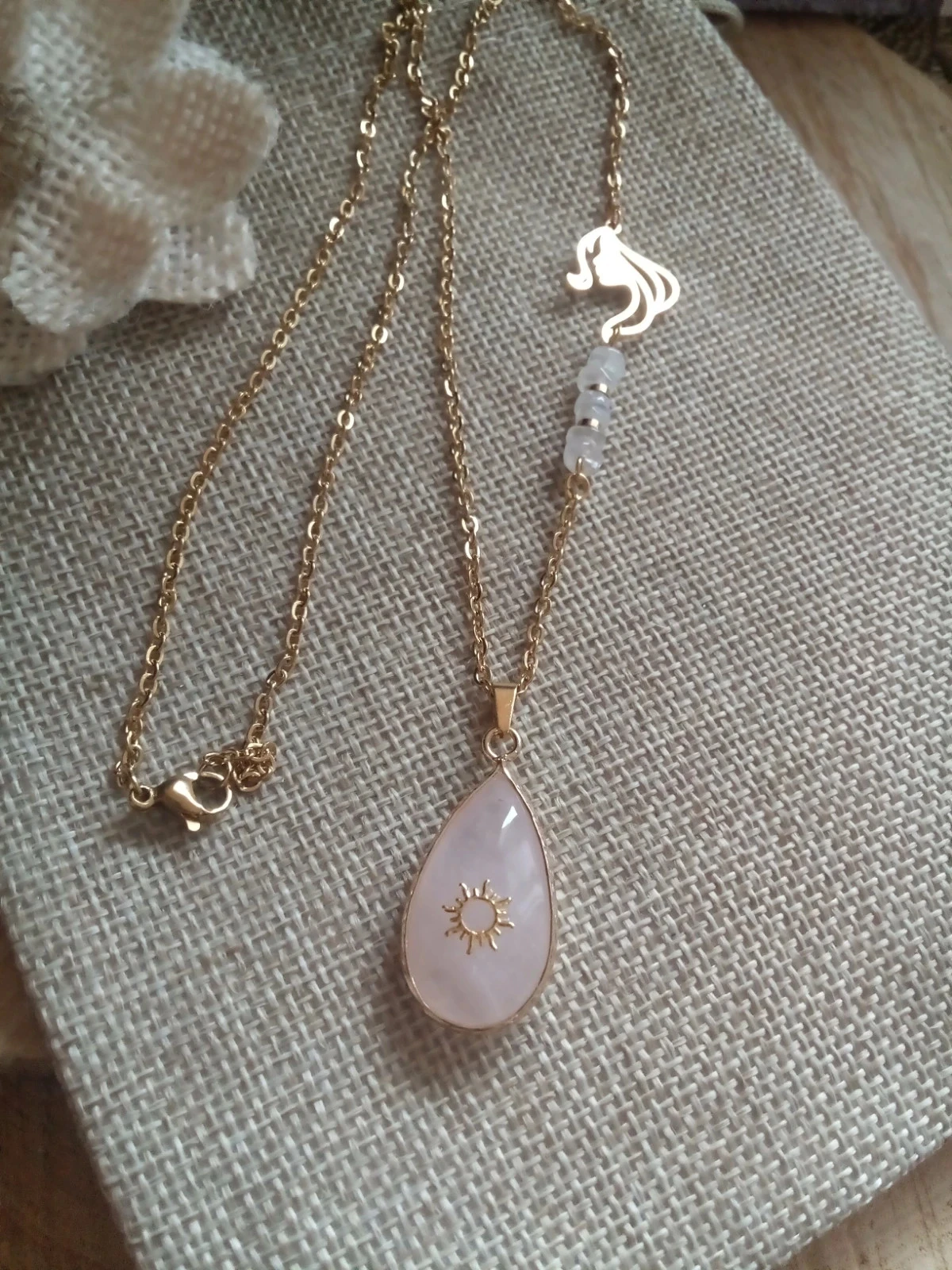 Collier réversible quartz rose et pierres de lune naturelles – photo 7
